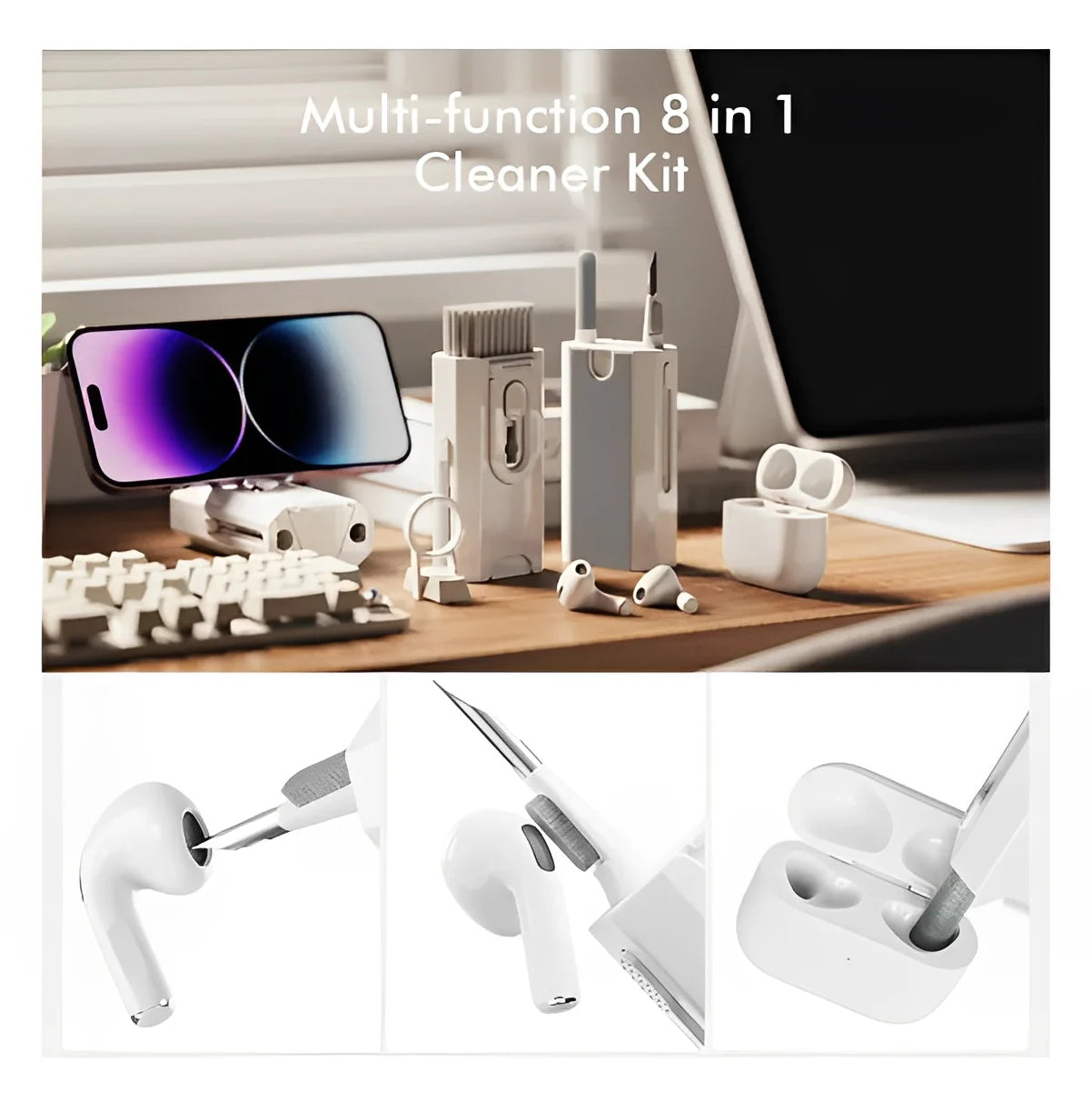 Kit de Limpeza Portátil 8 em 1 – Teclado, Fones, Computador e Acessórios